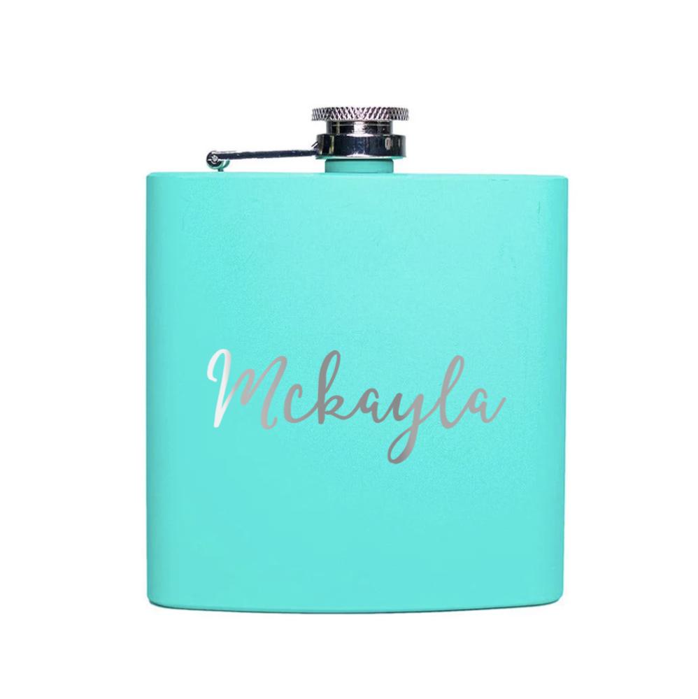 Personalized Teal Powder Coated Flasks - Choose from 20 Designs - Stocking Stuffers for Women