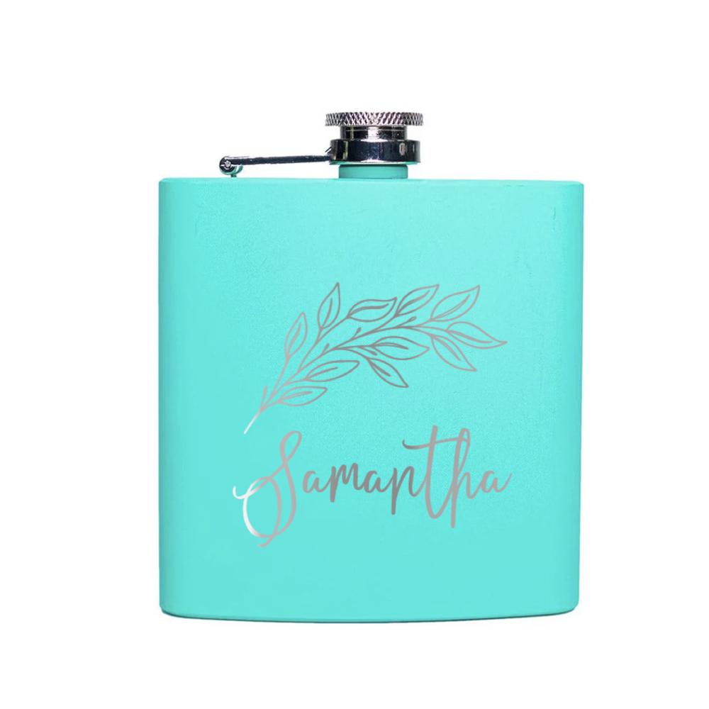 Personalized Teal Powder Coated Flasks - Choose from 20 Designs - Stocking Stuffers for Women