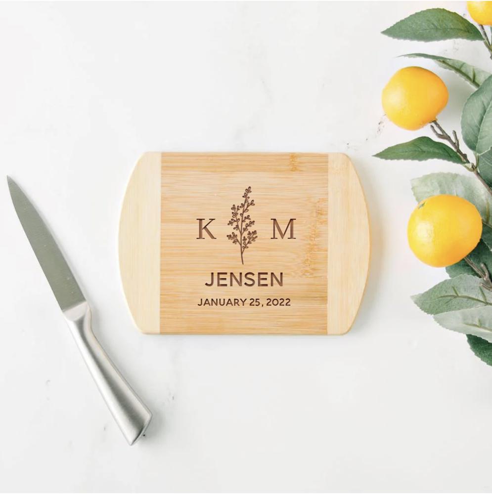 Personalized 6x8 Bamboo Cutting Board with Rounded Edge - Choose from 18 Designs - Cute Wedding Gift for Couples or Parents