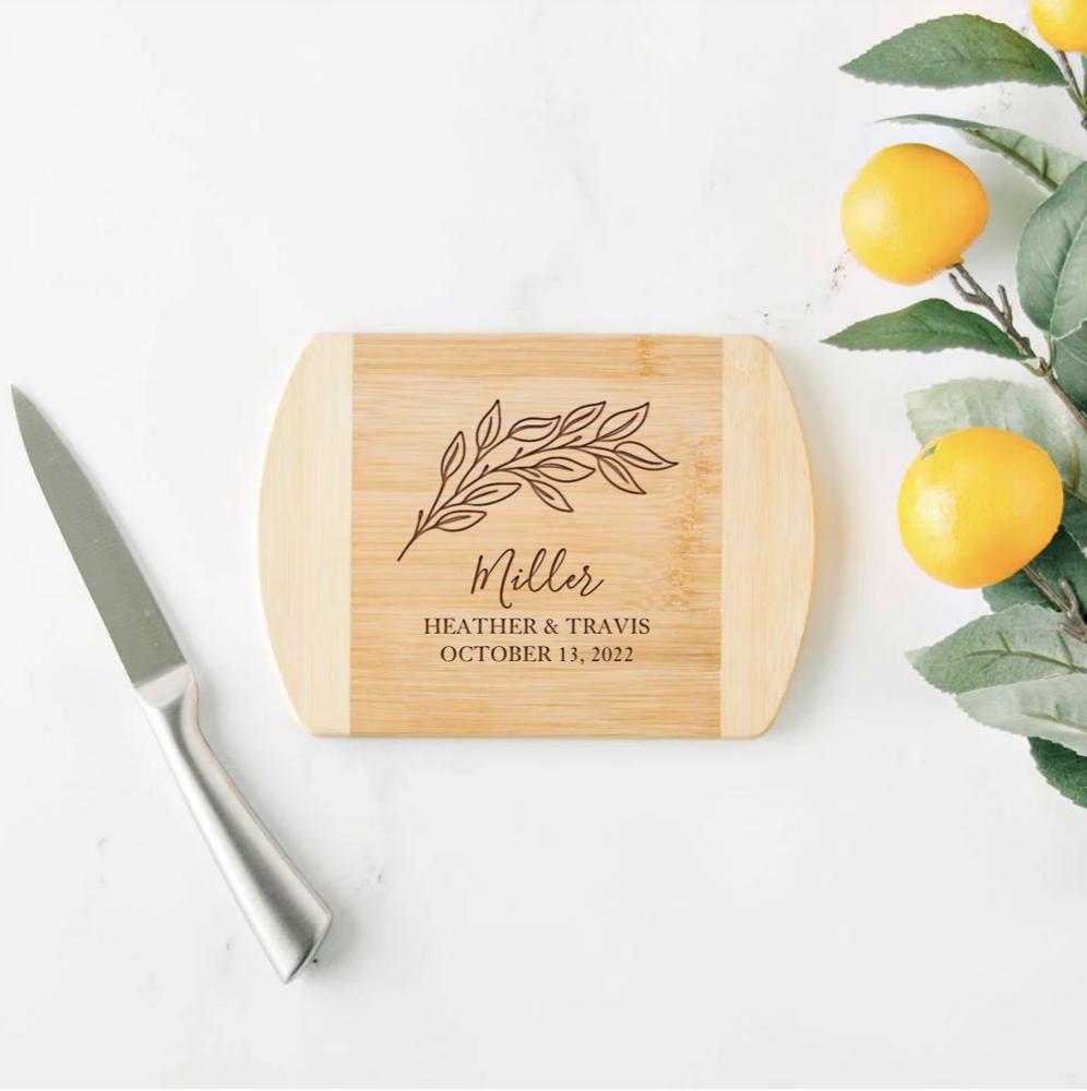 Personalized 6x8 Bamboo Cutting Board with Rounded Edge - Choose from 18 Designs - Cute Wedding Gift for Couples or Parents