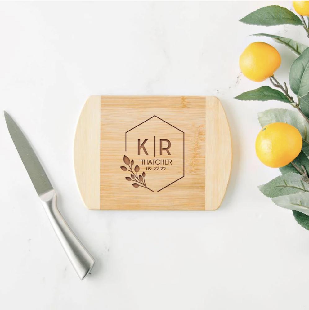 Personalized 6x8 Bamboo Cutting Board with Rounded Edge - Choose from 18 Designs - Cute Wedding Gift for Couples or Parents