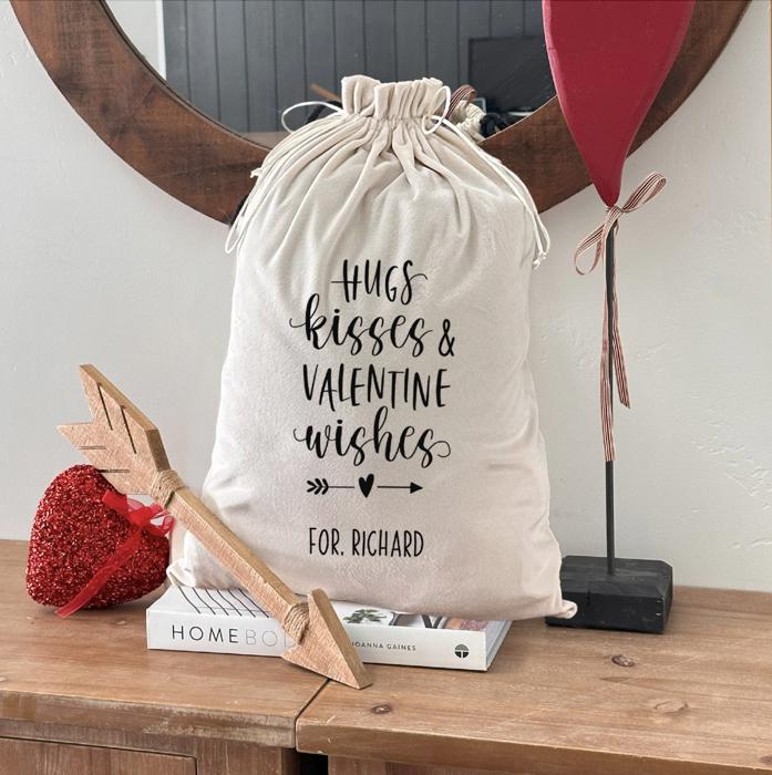 Personalized Valentines Day Gift Bag, White Velvet (Choose from Small, Large) - Custom Love Themed Gift Bag - Anniversary Gift for Him, Her