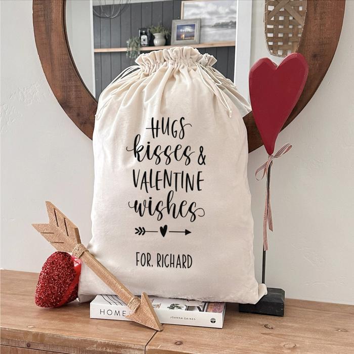 Personalized Valentines Day Gift Bag, White Velvet (Choose from Small, Large) - Custom Love Themed Gift Bag - Anniversary Gift for Him, Her