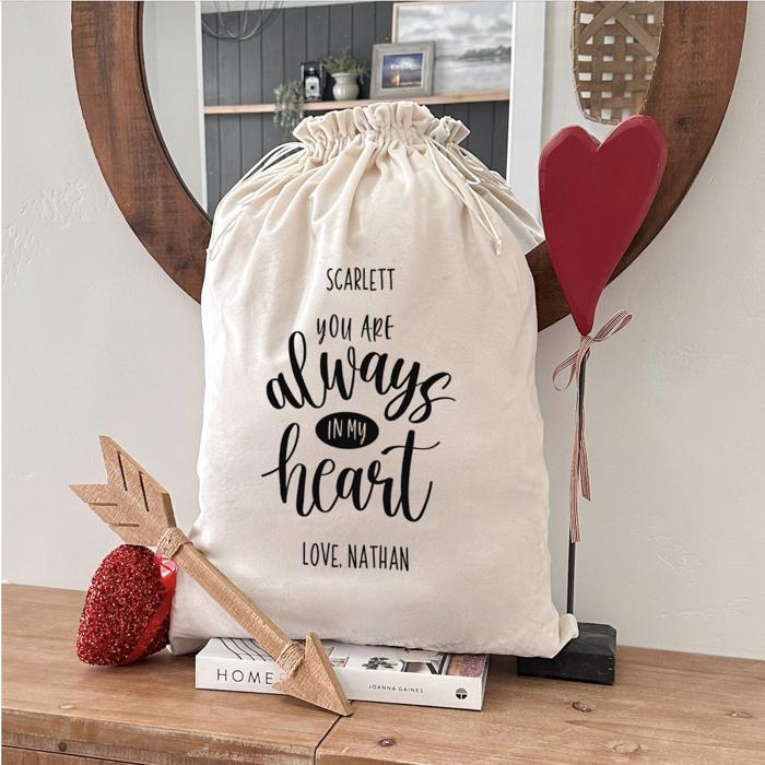 Personalized Valentines Day Gift Bag, White Velvet (Choose from Small, Large) - Custom Love Themed Gift Bag - Anniversary Gift for Him, Her