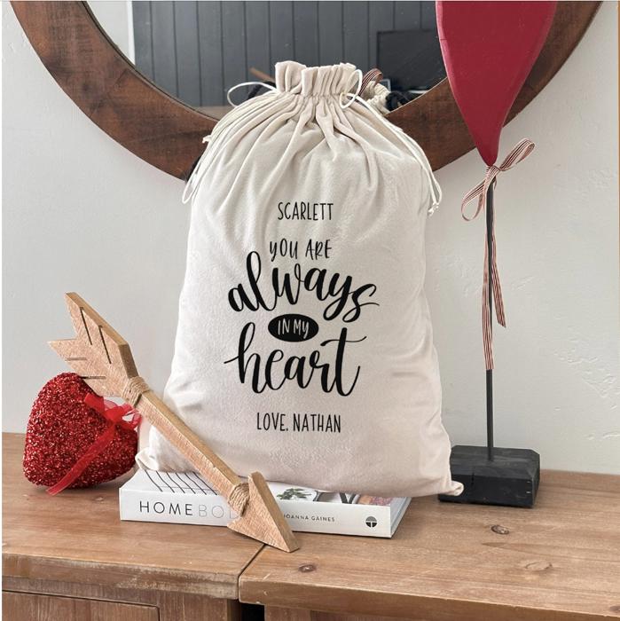 Personalized Valentines Day Gift Bag, White Velvet (Choose from Small, Large) - Custom Love Themed Gift Bag - Anniversary Gift for Him, Her