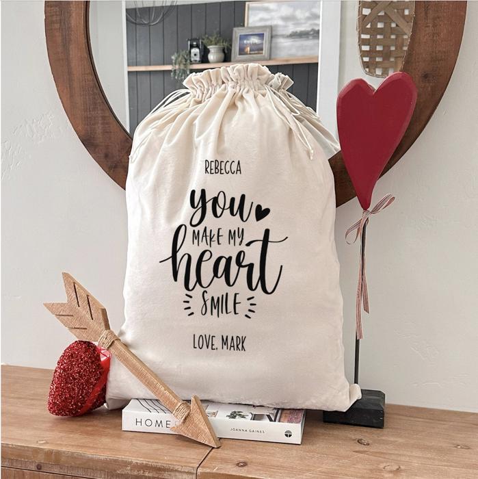 Personalized Valentines Day Gift Bag, White Velvet (Choose from Small, Large) - Custom Love Themed Gift Bag - Anniversary Gift for Him, Her