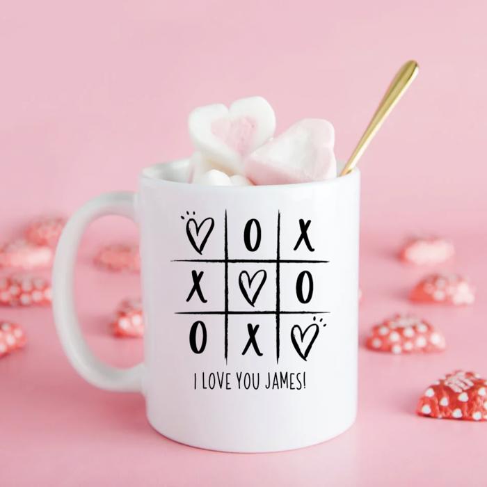 Personalized Valentine’s Day Mugs 11 oz - Black Calligraphy Designs - Choose from 7 Designs