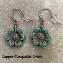 Black TurquoiseGreen Lightweight Floral Earrings For All Ages | Czech Glass 