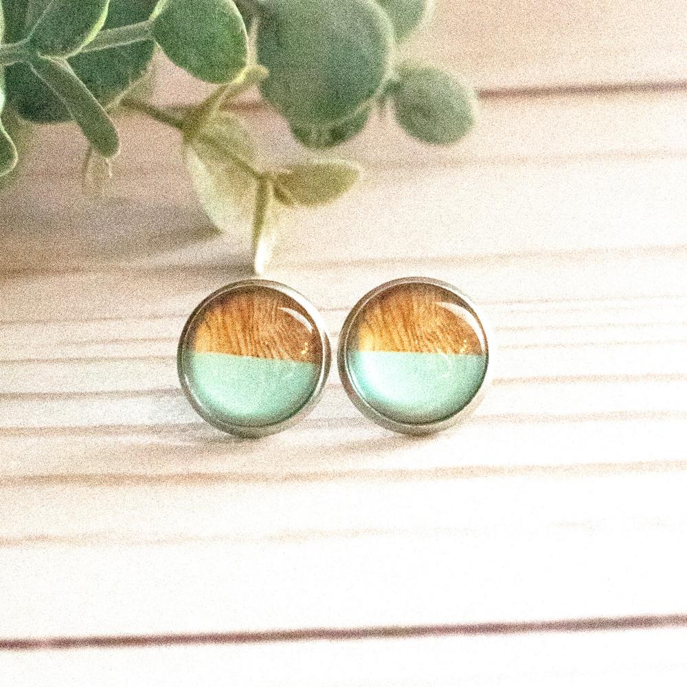 Aqua Color Glass Stud Earrings