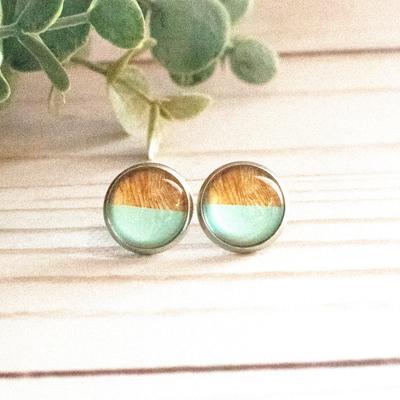 Aqua Color Glass Stud Earrings