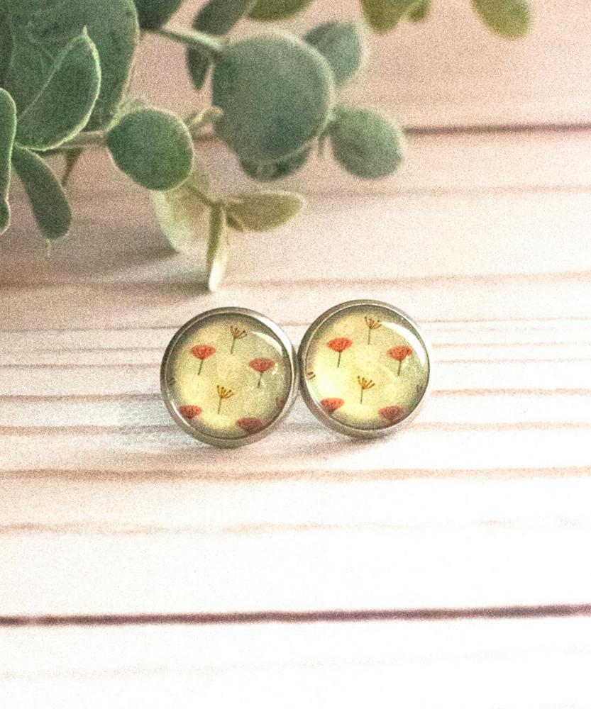 Vintage Mint Flowers Glass Stud Earrings