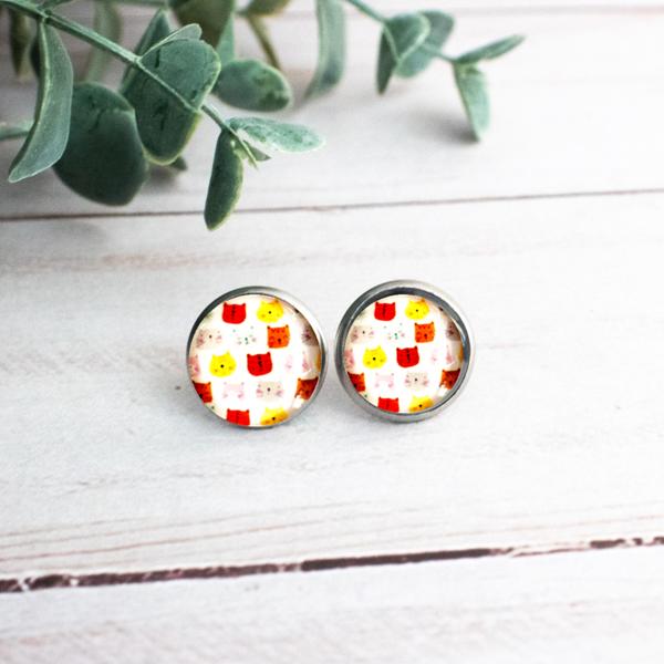 Cat Lover Glass Stud Earrings