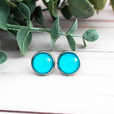 Aqua Glass Stud Earrings