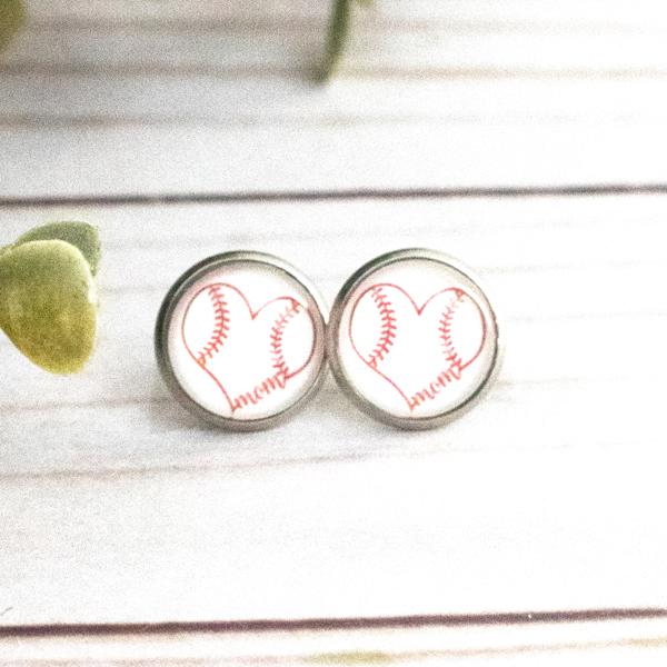 Baseball Mom Glass Stud Earrings