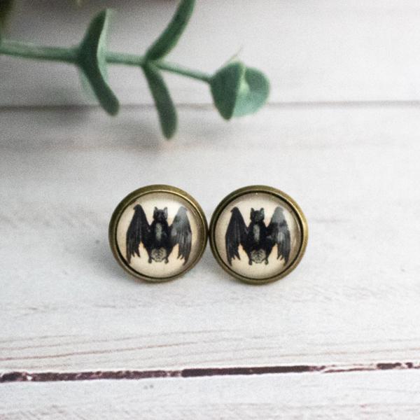 Black Bats Halloween Glass Stud Earrings