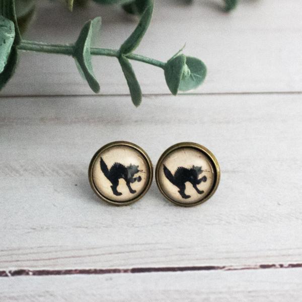 Black Cat Halloween Glass Stud Earrings