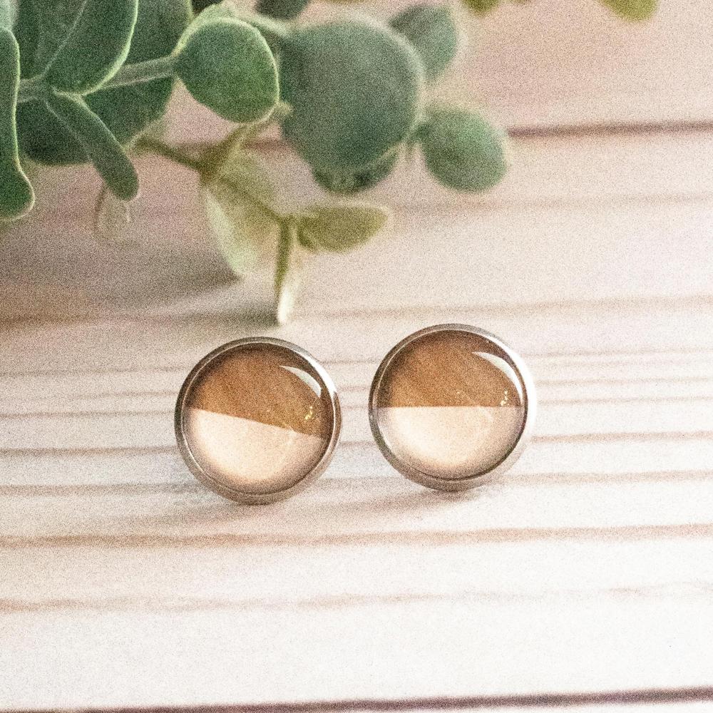 Blush & Wood Glass Stud Earrings