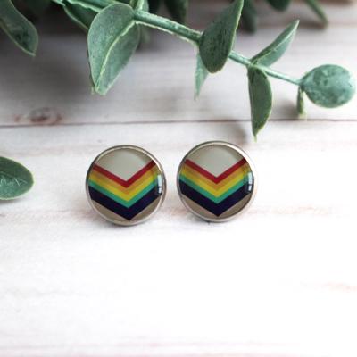 Chevron Rainbow Glass Stud Earrings