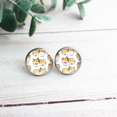 Corgi Dog Lover Glass Stud Earrings