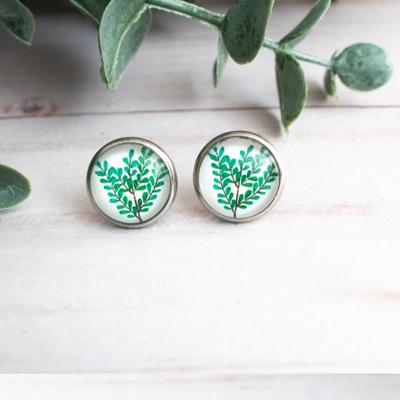 Eucalyptus Plant Glass Stud Earrings