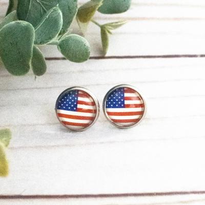 Flag July 4th Glass Stud Earrings