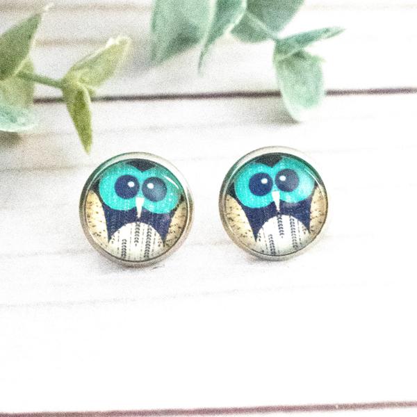 Owl Glass Stud Earrings