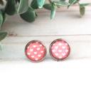  Pink & White Heart Glass Stud Earrings