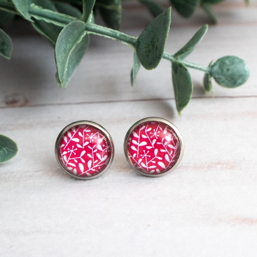 Red Leaves Autumn Glass Stud Earrings