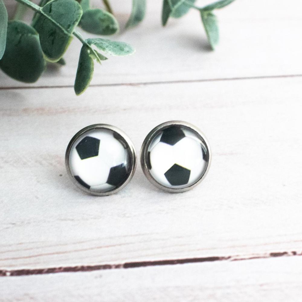 Soccer Ball Glass Stud Earrings