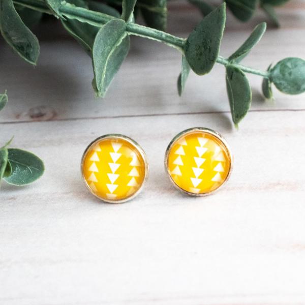 Yellow Geometric Glass Stud Earrings