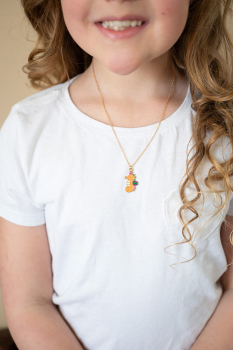 Seahorse Queen Enamel Charm Necklace Children's Jewelry Gift