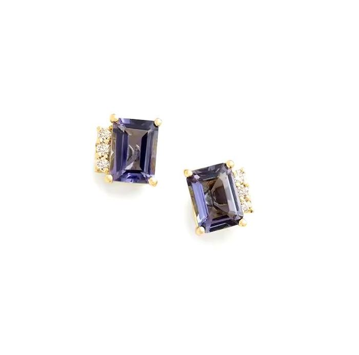 Amethyst Square Post CZ Earring Stud Gem Gift