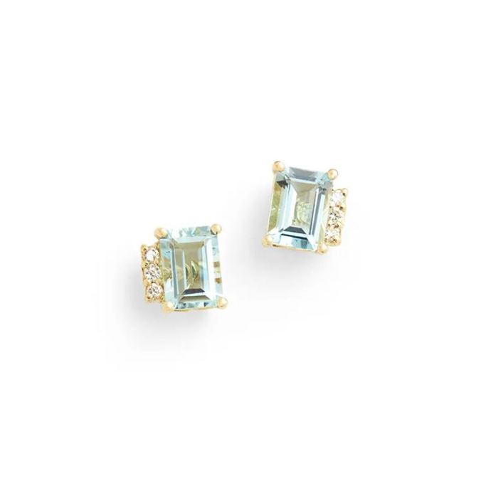 Aquamarine 14k Gold Square Post CZ Earring Stud Gem Gift