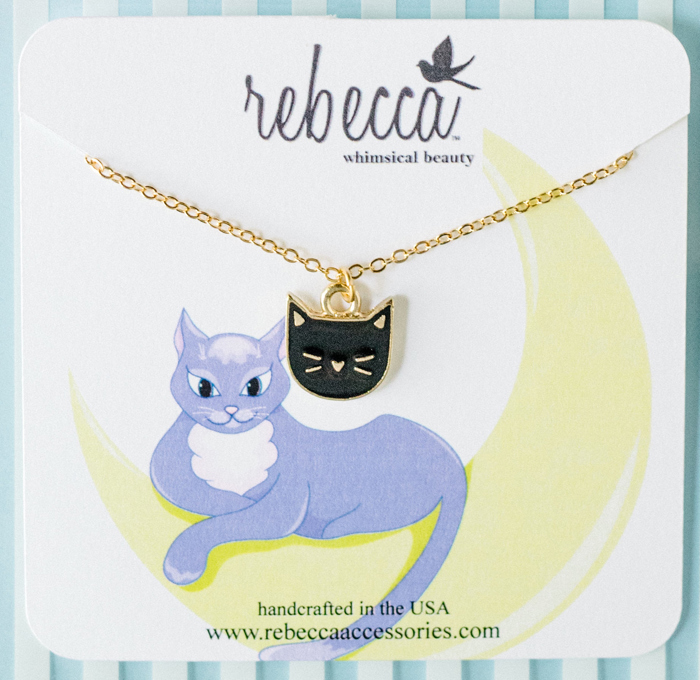 14k Gold Black Cat Enamel Charm Pendant Necklace Children's Jewelry