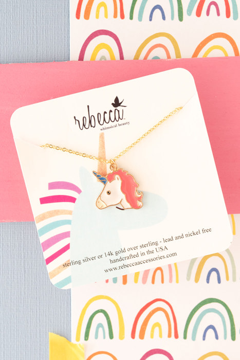 14K Gold Pink Haired Unicorn Enamel Necklace