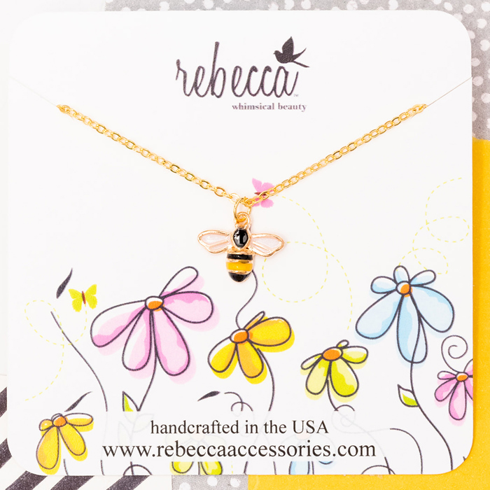 14k Gold Bumble Bee Enamel Pendant Charm Insect Bug Necklace Children's Jewelry