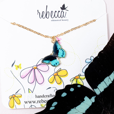 Blue and Black Butterfly Enamel Charm Pendant Necklace Children's Jewelry