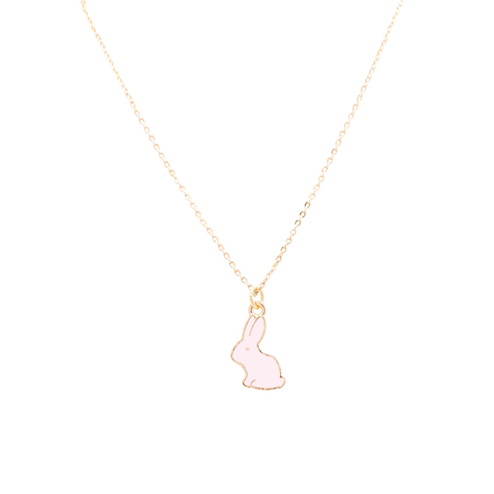 14k Gold Bunny Enamel Charm Children's Necklace