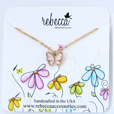 Lilac or Pink Butterfly Enamel Charm Pendant Necklace Children's Jewelry