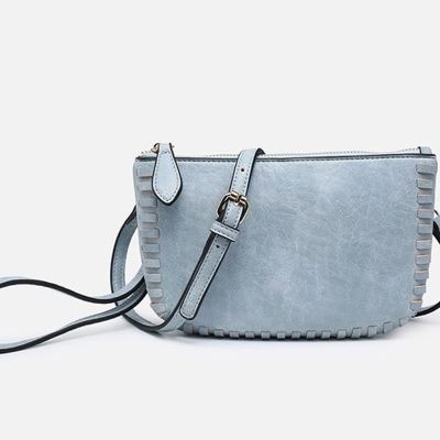 Dusty Blue Faux Leather Bonnie Dual Compartment Whipstitch Crossbody