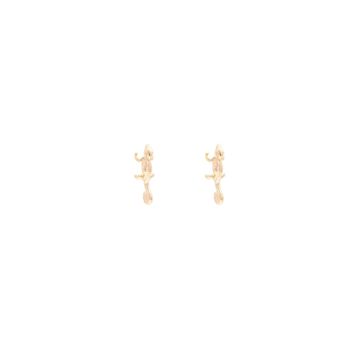 Gold Chameleon Post Stud Earring Animal Reptile Pet