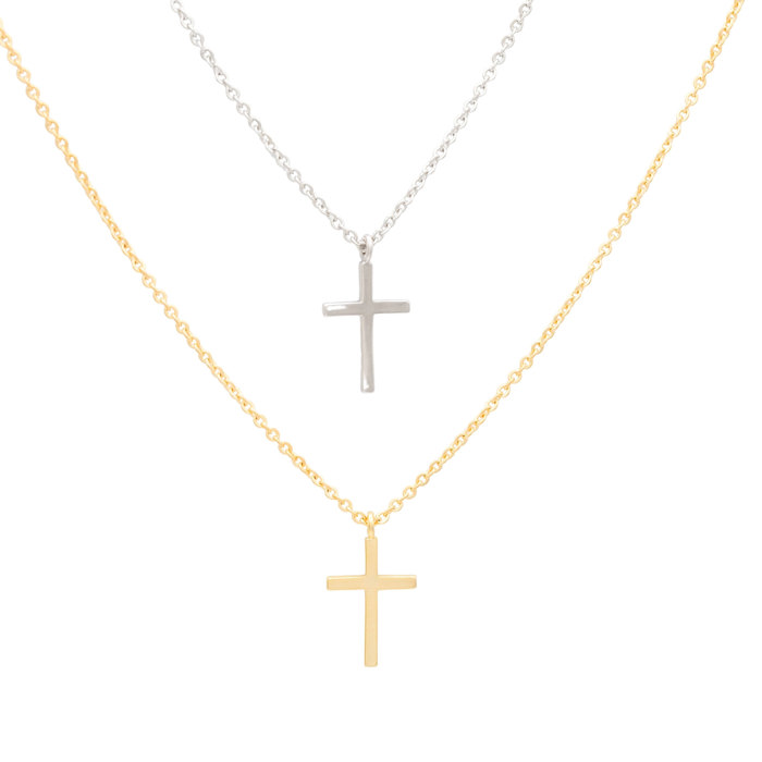 14k Gold or Sterling Silver Simple Dainty Cross Charm Pendant Necklace