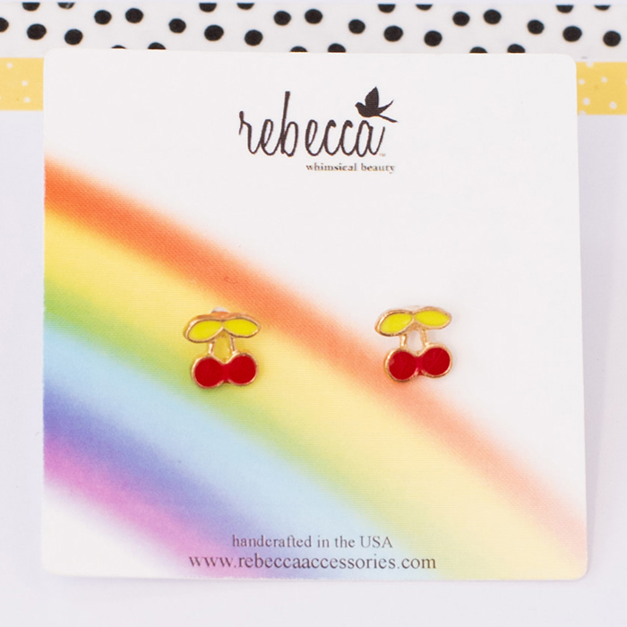 14k Gold Cherry Post Stud Enamel Earrings Children's Jewelry