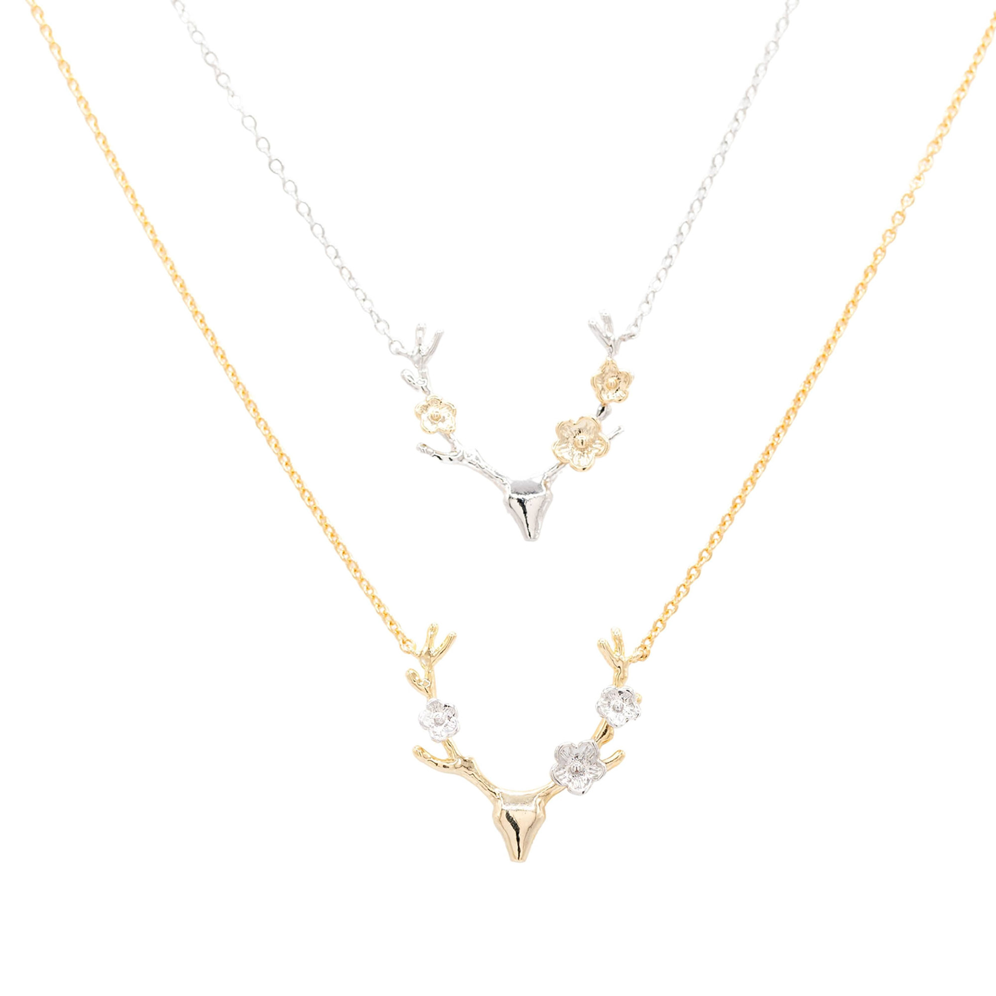 Deer Antler Flowers Charm Necklace Mixed Metal | Jane.com