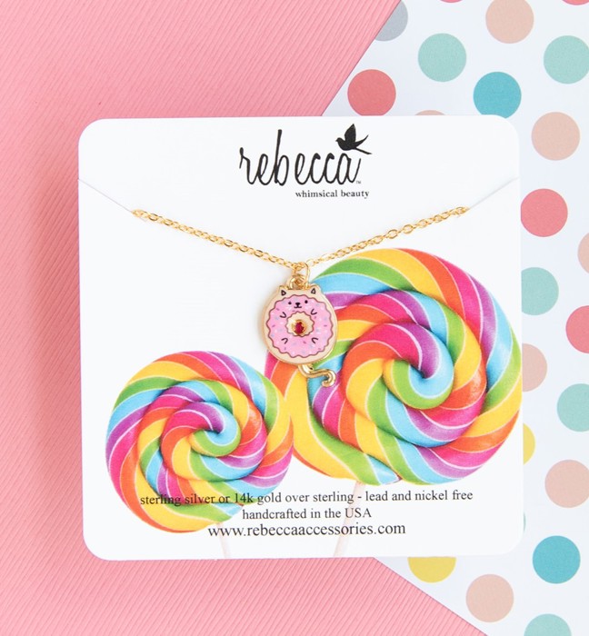 Donut Cat Enamel Charm Necklace Children’s Jewelry