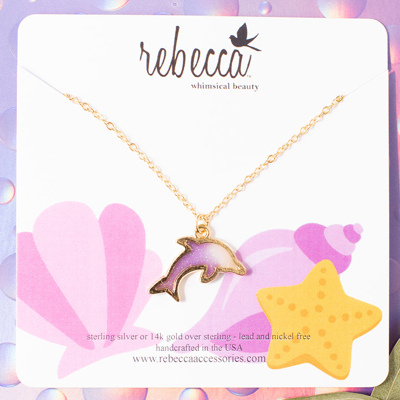 14k Gold Dolphin Enamel Charm Necklace Children's Jewelry 