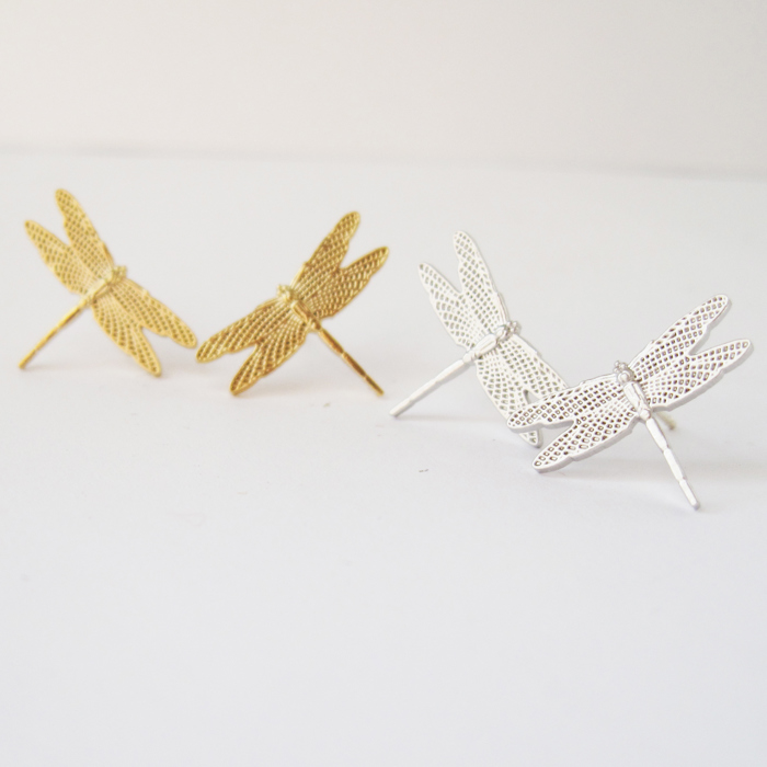 14k Gold or Sterling Silver Dragonfly Post Stud Insect Bug Earring