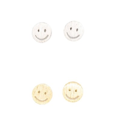 14k Gold or Sterling Silver Happy Face Post Stud Earrings