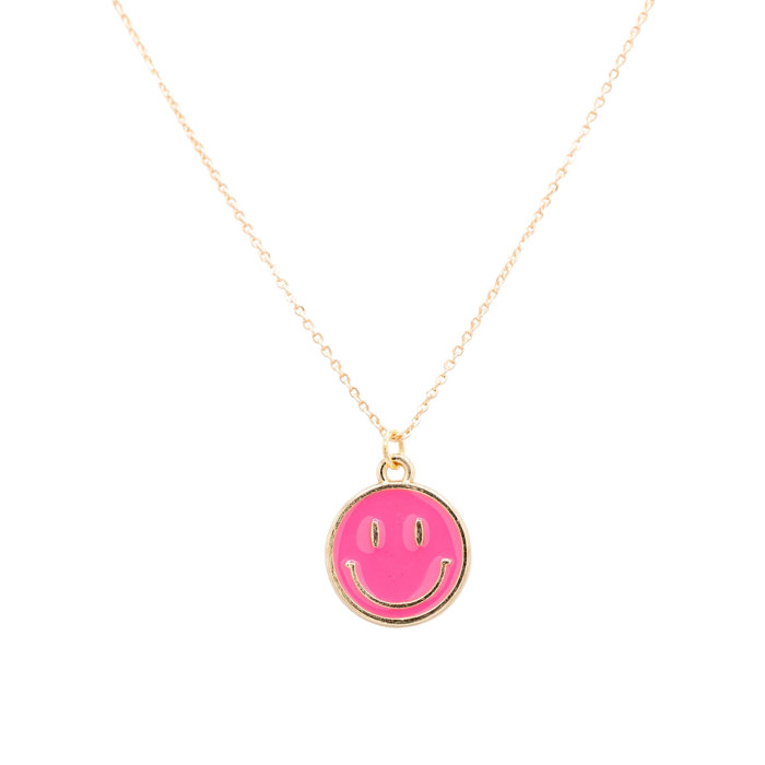 Pink or Blue Happy Smile Enamel Charm Necklace Children's Jewelry