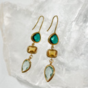  14k Gold Vermeil Triple Gemstone Dangle Earring Gift Giving  Hypoallergenic 